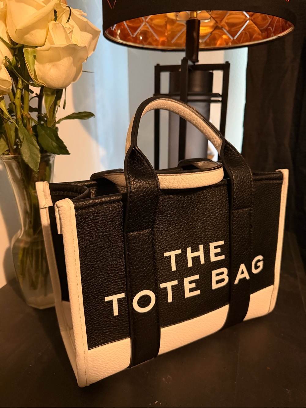Marc Jacobs Black and White THE TOTE BAG Structured Leather Tote